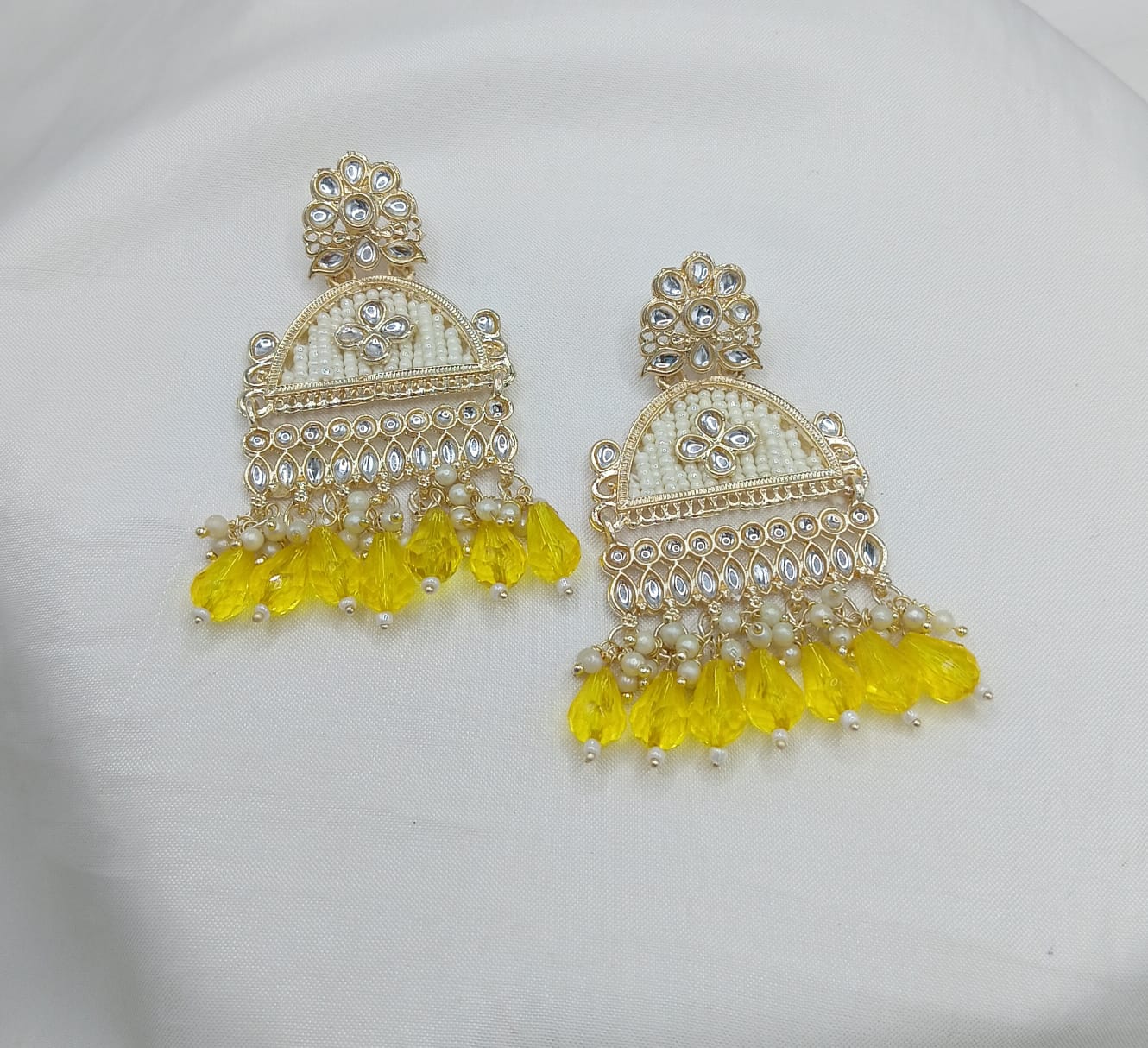 Floral Design CZ Beaded Jhumka Earrings